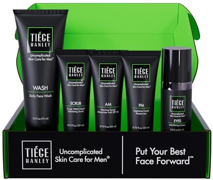 Tiege Hanley Advanced Skin Care Routine da uomo con crema per gli occhi | Sistema di cura della pelle livello 2 | Lavaggio viso, scrub, due idratanti e crema per gli occhi | Prodotto negli Stati Uniti