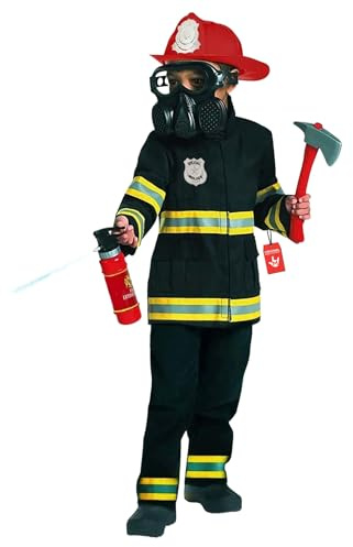 Morph Feuerwehr Kostüm Kinder, Halloween Kostüm Kinder | Oberteil, Hose, Helm, Feuerlöscher & Beil, Reflektierende Streifen, Perfekt für Halloween, Ideal für Rollenspiele