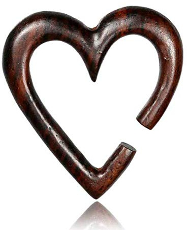 CHICNET Piercing Narraholz Holz Expander Dunkelbraun groß Ohrring Ohrhänger Herz Dehner | Tribal Handarbeit Unisex Damen Herren Flesh Lobe Plug Tunnel Herzchen Heart Dehnschnecken 06 mm