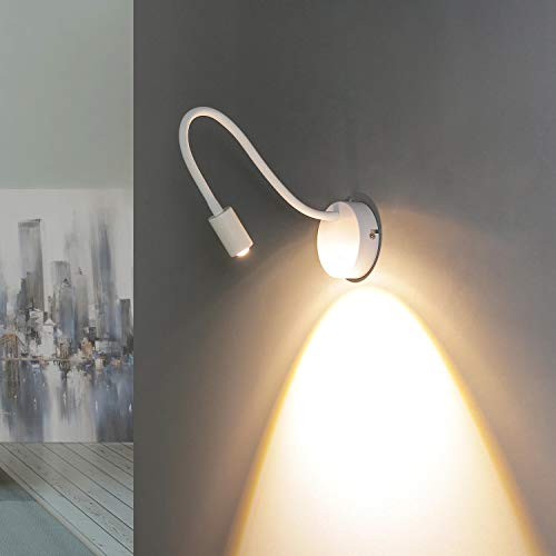 Licht-Erlebnisse Lampada da parete per interni LED flessibile spot in metallo bianco 5W inclusa lampada da lettura regolabile lampada da lettura lampada da parete spot camera da letto