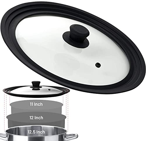 Universal Lids for Pots, Pans and Skillets - Tempered Glass with Vented Silicone Rim and Heat-Resistant Handle - Fits Multiple Cookware Sizes - Dishwasher & Microwave Safe (Single, 11,12,12.5)