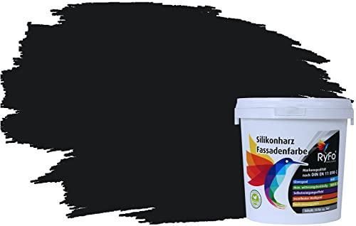 RyFo Colors Silikonharz Fassadenfarbe Lotuseffekt Trend Schwarz 1l - bunte Fassadenfarbe, weitere Grau Farbtöne und Größen erhältlich, Deckkraft Klasse 1