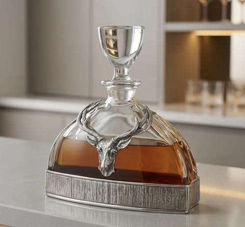 English Pewter Company Stunning Majestic Stag Head Crystal Decanter 570ml [STAG205]