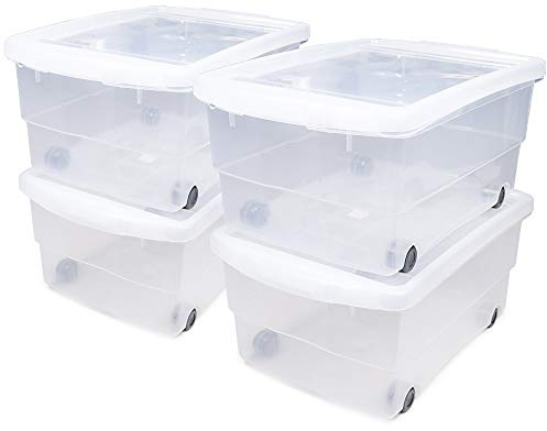 Ondis24 4x Kunststoffbox mit Deckel & Rollen, Rollbox 80L, Spielzeugkiste, Kiste stapelbar, Aufbewahrungsbox transparent