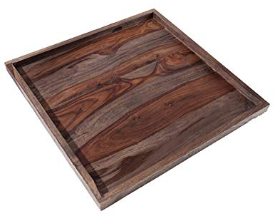 Massives Tablett MAKASSAR 50cm Sheesham Smoke Finish Servierbrett Holztablett Serviertablett Bettablett