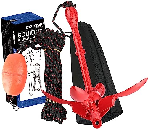 Cressi Squid Ancora Pieghevole per SUP Kayak e Gommone con Cima 10m Galleggiante Moschettone, Accessori Nautica per Tavola SUP Gonfiabile Barca Canoa e Kayak da Pesca