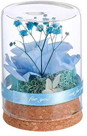 1pc Preserved Flower Ornament Cover Roses Flowers Dry Decorations Forever Eternal Christmas Centerpiece Xmas Ornaments Konservierte Rose Flower Dome Glaskuppel Blue Wooden Site