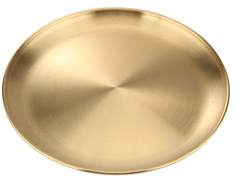 Hemoton Stainless Steel Round Barbecue Plate 13.38 Inch Food Serving Tray Lightweight Stackable Dinner Plate for Family Kitchen Cafe Dessert Shops