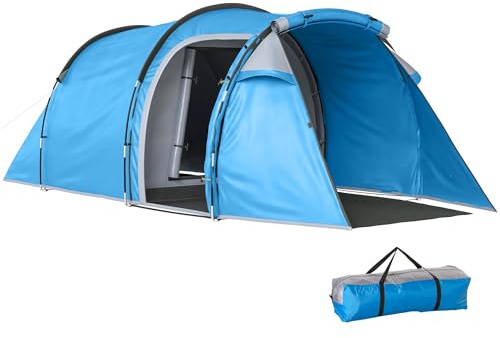 Outsunny 2 Man Tunnel Tent Sewn-in Groundsheet 426 x 206 x 154cm Light Blue