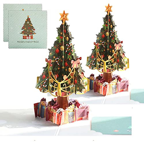 2 PCS Pop Up Christmas Cards, Merry Christmas Tree Greeting Card 3d Holiday Cards Christmas Card with Envelopes Gift Card for Christmas Holiday
