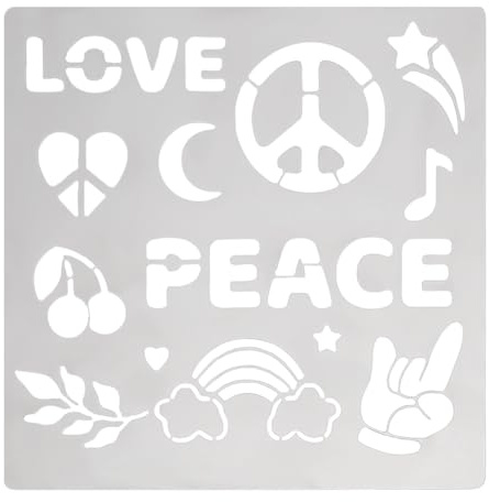 FINGERINSPIRE Liebe & Frieden Metall Schablonen 16cm Quadratisch Scrapbooking Zeichnung Schablonen Edelstahl Herz Stern Mond Regenbogen Hand Muster Malerei Schablonen für Gravur Pyrographie Journal