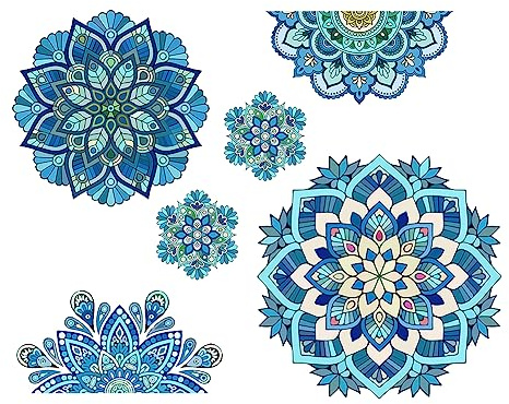 SUPERDANT Blauer Mandala Wandtattoo Boho Mandalan Wandsticker Muster Wandaufkleber Mandala Figur Vinyl Wandsticker Für Kopfteil zum Aufkleben Für Schlafzimmer Wohnzimmer Yoga