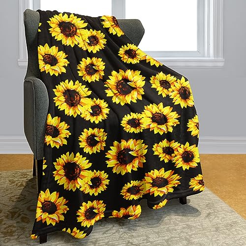 YISUMEI Sunflower Blanket 150x200 cm Double Sided Print Soft Warm Black Flowers Throw Blanket for Women Girls Mum Birthday Gifts
