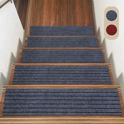 15 alfombrillas para escalones, alfombras para escaleras, autoadhesivas, alfombrillas para peldaños de escaleras, alfombra de protección para peldaños para interiores para peldaños de madera, 70 x 22