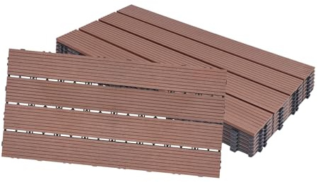 LILIIN 6 Stück Balkon Bodenbelag WPC Terrassenfliesen Holzoptik mit klicksystem, 30x60cm Filterbares Wasser Premium Fliese Terrassendielen für Garten Balkon Terrasse (Bräunliches Rot)