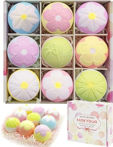 MOKYDUO Bombe da bagno Set regalo di 9 regali di compleanno Sali da bagno gassati Oli essenziali Bombe da bagno Bagno idratante per la pelle (Bomba da bagno a forma di fiore)
