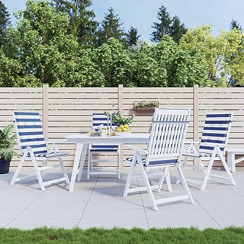 ZEYUAN Hochlehner-Auflagen 4 STK. Blau & Weiß Gestreift Stoff, Sitzauflagen Gartenmöbel, Auflagen Für Gartenmöbel, Gartenstuhlauflagen Hochlehner, Polsterauflagen Für Gartenmöbel