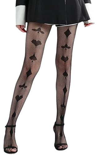 Buitifo kvinnor sexiga strumpbyxor mönstrade fisknätsstrumpor lår höga tights leggings, Svart personbil, one size