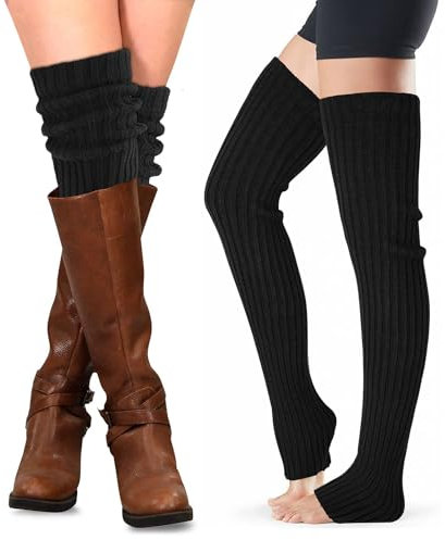 XEPST 2 Paare Stulpen Damen Lange Winter Beinwärmer, Stulpen Mädchen Beinstulpen Damen Stricken Häkelarbeit Pulswärmer Leg Warmers Stiefel Boot Abdeckung für Winterwärmer, Schwarz