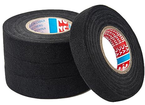 4PCS Ruban de Câbles Noir, 2 Tailles, Ruban Adhésif Isolant Résistant à la Chaleur Rubans, Ruban Chiffon de Voiture, ÉLectrique Bande Isolant en Tissu, pour Ménage Voiture Moto Faisceaux de Câbles