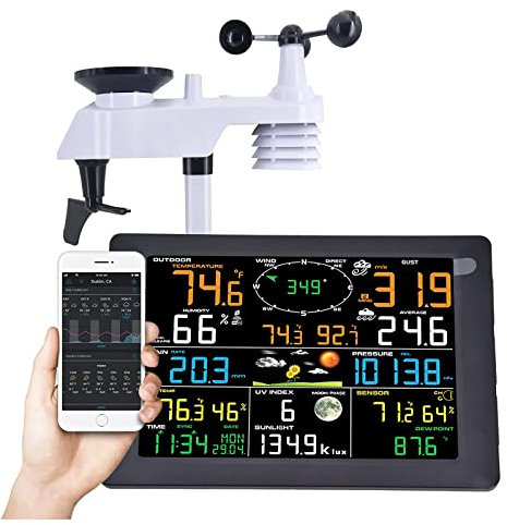 MRKU Estación meteorológica con Sensor Exterior, pronóstico del Tiempo, Temperatura, presión atmosférica, Humedad, anemómetro, pluviómetro
