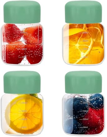 PATIKIL Pequeñas Botellas de Cristal para Jugo con Tapas, 4 Unidades de 10 Onzas (300ml) Botella de Agua de Vidrio Borosilicato a Prueba de Fugas Botellas Lindas, Verde