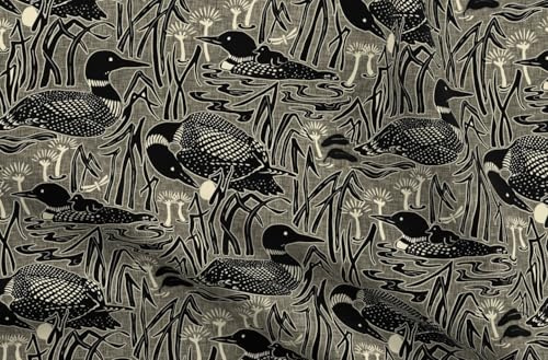 Spoonflower Fabric - Loon Birds Birding Black Cream Pond Lake Wildlife Nature Outdoors Printed on Polartec(R) Fleece Fabric Fat Quarter - Sewing Blankets Loungewear and No-Sew Projects