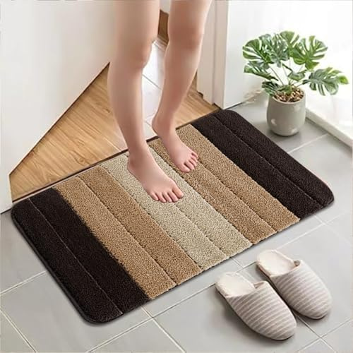 Rugs Inn Striped Door Mat for Front Door - Flat Weave Non-Shed Machine Washable Non Slip Mat Kitchen Door Hallway Living Room Bedroom Entrance Mat (50x60 cm, Brown)
