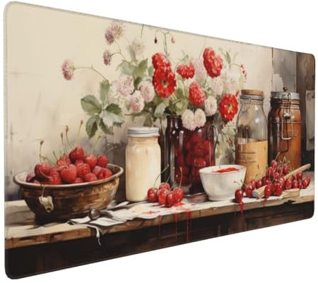 Gaming Mauspad XXL Obst Mousepad 1000x500x4mm Küche Verlängertes Mauspad Schreibtischauflage,Genähte Kanten Mauspad,Verbessert Präzision und Geschwindigkeit Wasserdicht Geeignet für Büro und Spiele