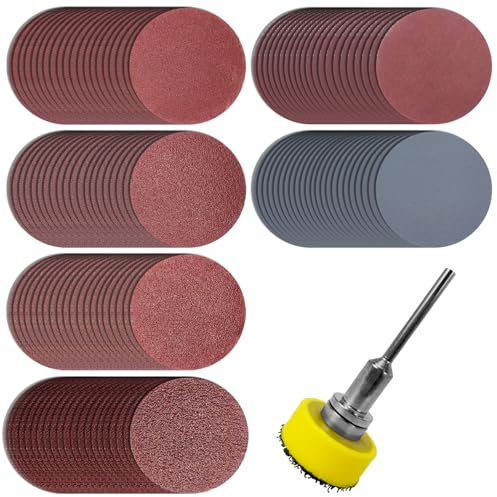 120Pcs 25 mm/1 Inch Sanding Discs, 100 180 240 400 1500 3000 Grit Sandpaper with 1/8 Shank Backing Plate, for Drill Grinder Rotary Tool, Hook and Loop Sand Paper Assortment Pack