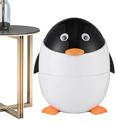 Penguins Trash Can, Garbage Bin for Under Tables, Animal Trash Can Desk Can, Animal Shaped Can Wastebasket for Car, Home, Livingroom, Bedroom, ABS + PP, 1020g