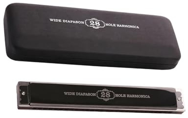 Mundharmonika-Set Mundharmonika 28 Löcher Tremolo Mundharmonika Musikinstrument Mit Fall Mundharmonika Für Erwachsene Anfänger(Black)