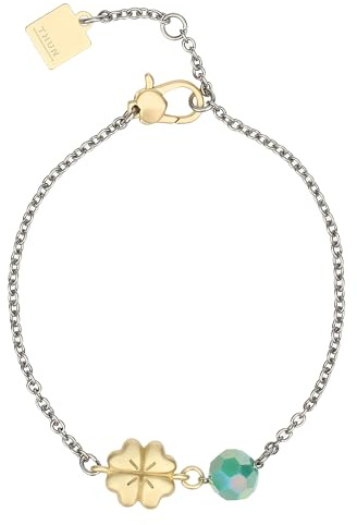 THUN - Bracciale con quadrifoglio e perlina - metallo, vetro, resina - Collezione Dedicato a te - 16 + 3 cm