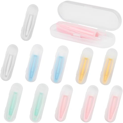 Set di strumenti per l'applicazione e la rimozione di lenti a contatto colorate portatili - Kit pinzette a punta morbida con custodia per lenti dure e morbide (confezione da 12)