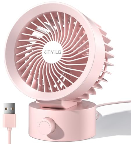 KinYiLO Petit ventilateur de bureau USB silencieux, vitesse continue pour la maison, le bureau, le dortoir, le bureau, le refroidissement personnel portable, alimentation USB, rose