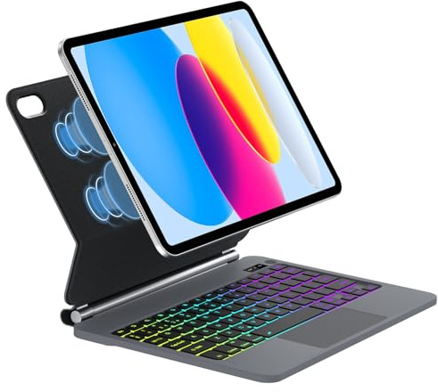 SENGBIRCH Magic Keyboard - Funda para iPad A16 de 11ª generación 2025/10ª de 10.9 pulgadas 2022, diseño del Reino Unido, teclado Bluetooth retroiluminado, 7 colores, cubierta de diseño magnético