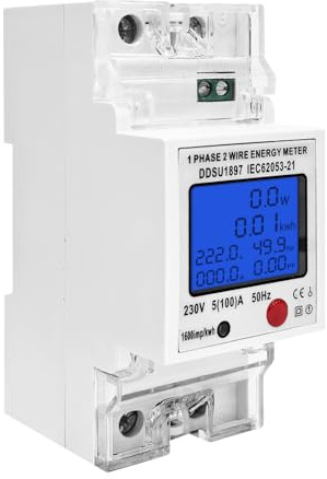 Kadryxon Stromzähler Hutschiene 1 Phasig, Digitaler Energiezähler 6in1, 230V 100A Wechselstromzähler KWh Zähler, Amperemeter Voltmeter Din, Geschlossenem Typ CT