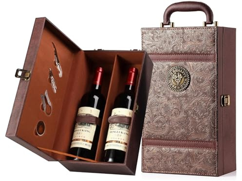 QoTang Weinflasche Box Weinkoffer Geschenkset Sommelier für 2 Flaschen - Weintragekoffer für Hochzeit Jubiläum Party Reisen - 35x20x12 cm