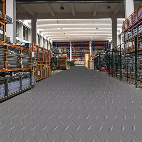 Tapis de Sol de Garage en PVC de 1,5 mm d'épaisseur, revêtement de Sol en Plaque diamantée pour Garage, Atelier, Salle de Sport, Parking pour voiturettes de Golf ou remorques.,Gris,1x2m