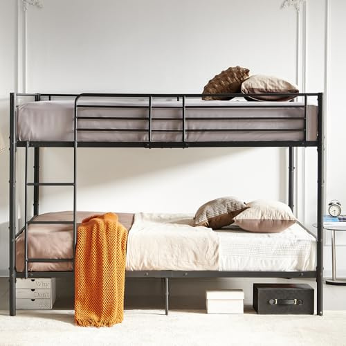 FetiNes Litera de Metal 140x200 cm, Cama para Niños con Espacio de Almacenamiento y Escalera, Estructura de Cama, Negro