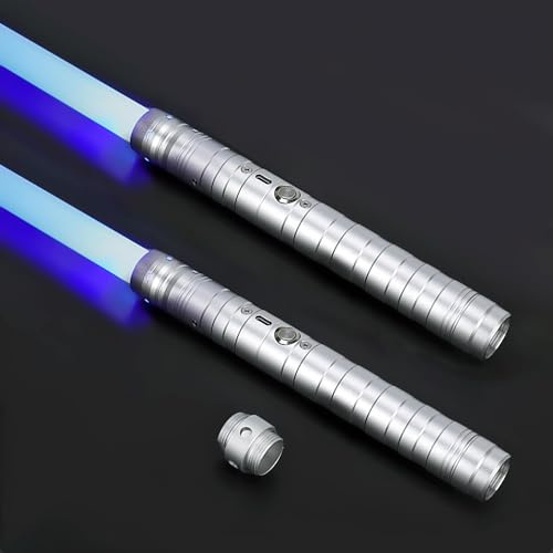 Spada laser Fx Dueling Force 15 colori RGB Tipo-C in metallo ricaricabile 4 modalità Force Fx Dueling Light Saber Lightsaber regalo per fidanzato, fidanzata e adulti (argento, 2 pezzi)