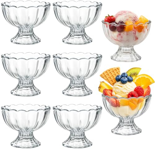Ysglory 6 Sets Glass Ice Cream Bowl 5oz Glass Dessert Cups Elegant Footed Tulip Sundae Parfait Glasses Bowls for Sundae, Fruit, Ice Cream, Pudding, Small Snacks, Condiment