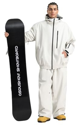 GSOU SNOW Ski Suit Men Baggy Ski Jacket and Pants Set Snow Suit Washed Effect Waterproof Insulated Windproof for Snow Sport