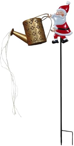 Solar Santa Claus Watering Can Lights IP65 Waterproof Metal Garden Decor with LED Light Vintage Metal Magical Christmas Outdoor Garden Decoration Solar Kettle Light for Patio Path Gifts (Yellow)