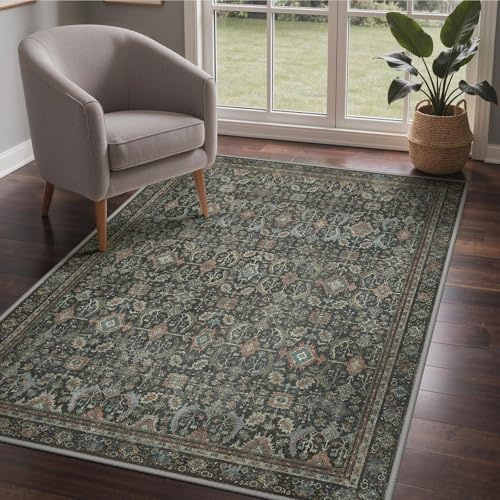 GENIMO Teppich Wohnzimmer 120X170 cm Vintage Waschbar Antikes Graubraun | Boho Vintage Orientalischer Teppiche, Kurzflor Wohnzimmerteppich, Rutschfest Carpet, Groß für Schlafzimmer, Esszimmer, Büro