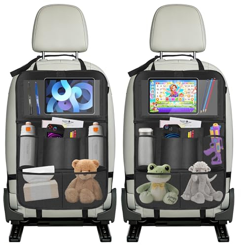 Anglow Auto Organizer Rücksitz Kinder mit Klapptisch & Rückenlehnenschutz, Wasserdichtes Oxfordgewebe Autositz Organizer mit Tabletfach & Mehreren Taschen, Schwarz, 2 Stück