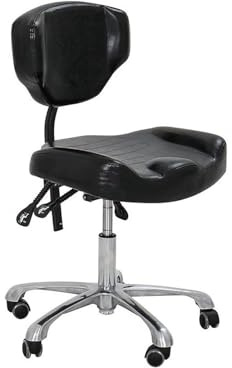 Sadelpall med ryggstöd, ergonomiskt utformad sadelstol, 440 kg viktkapacitet, lämplig for stylister och tatuerare