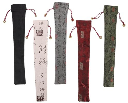IMIKEYA 5 Fundas para Abanicos de Mano de Algodón y Lino, Bolsa Plegable Tradicional China, Tamaño 9-10 Pulgadas, Colores Variados (caqui, Gris, Negro, Rojo, Verde), Protector Portátil