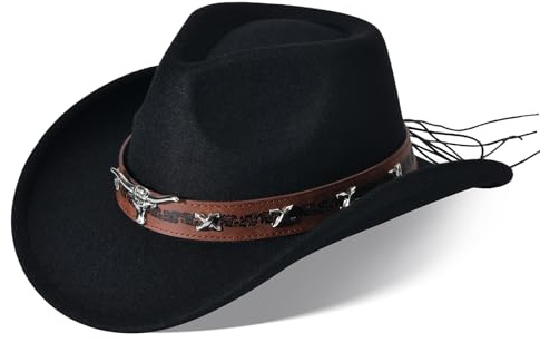 Ekulforg Cowboy Hut Herren Cowboyhut Damen Westernhut Fedora Hut Cowboy Hut mit Band Breiter Krempe