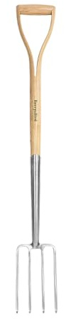 Berry&Bird Gartengabel -103CM Edelstahl Garten Spatengabel mit D-Grip Griff, 4-Zinken Grabegabel mit Eschenholz Griff zum Graben, Pflanzen, Kultivieren